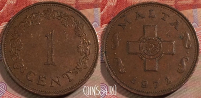 Мальта 1 цент 1972 года, KM# 8, 137b-102