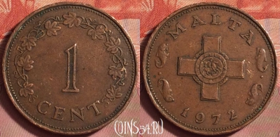 Мальта 1 цент 1972 года, KM# 8, 205k-030