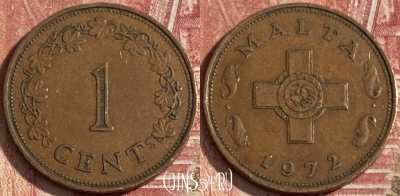 Мальта 1 цент 1972 года, KM# 8, 279r-054