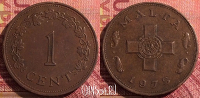 Мальта 1 цент 1975 года, KM# 8, 286i-049