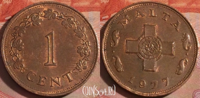 Мальта 1 цент 1977 года, KM# 8, 126b-047