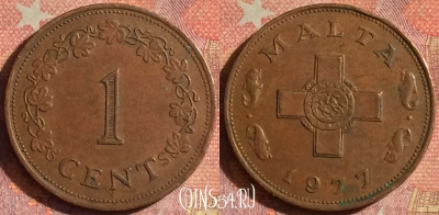 Мальта 1 цент 1977 года, KM# 8, 138i-091