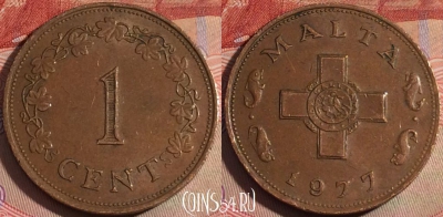 Мальта 1 цент 1977 года, KM# 8, 143b-135