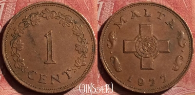 Мальта 1 цент 1977 года, KM# 8, 252l-112