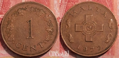 Мальта 1 цент 1977 года, KM# 8, 253-048