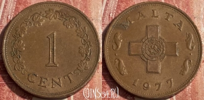 Мальта 1 цент 1977 года, KM# 8, 263r-110
