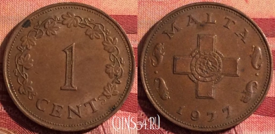 Мальта 1 цент 1977 года, KM# 8, 275i-049
