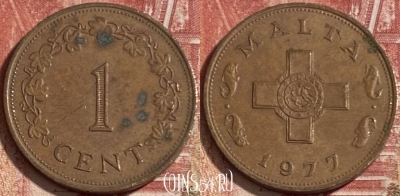 Мальта 1 цент 1977 года, KM# 8, 482р-039 ♛