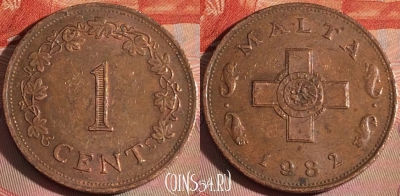 Мальта 1 цент 1982 года, редкая, KM# 8, 121b-026