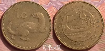 Мальта 1 цент 1986 года, KM# 78, 055l-030