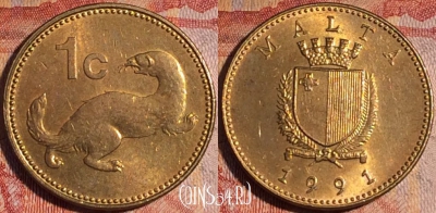 Мальта 1 цент 1991 года, KM# 93, 163a-084