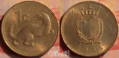 Мальта 1 цент 1991 года, KM# 93, 312n-006