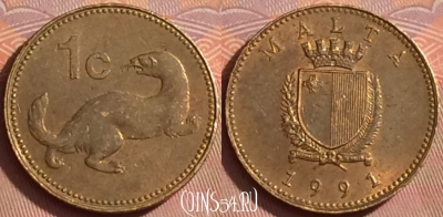 Мальта 1 цент 1991 года, KM# 93, 357k-121