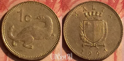 Мальта 1 цент 1991 года, KM# 93, 436-062