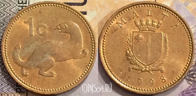 Мальта 1 цент 1991 года, KM# 93, a077-089