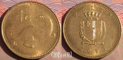 Мальта 1 цент 1995 года, KM# 93, 211a-033