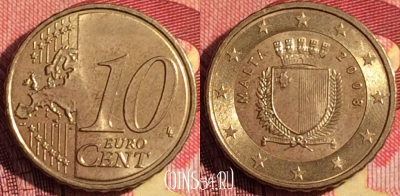 Мальта 10 евроцентов 2008 года, KM# 128, 259i-051