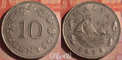 Мальта 10 центов 1972 года, KM# 11, 048i-122
