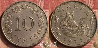 Мальта 10 центов 1972 года, KM# 11, 054n-087