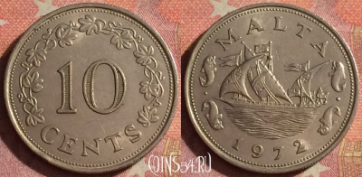 Мальта 10 центов 1972 года, KM# 11, 074i-022
