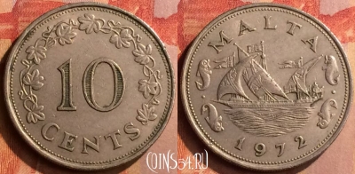 Мальта 10 центов 1972 года, KM# 11, 128n-125