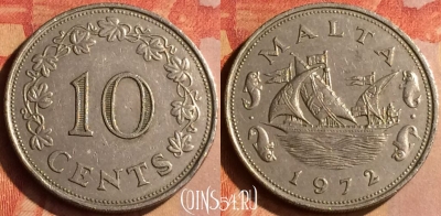 Мальта 10 центов 1972 года, KM# 11, 164n-034