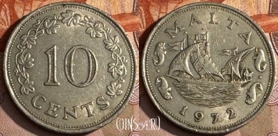 Мальта 10 центов 1972 года, KM# 11, s195t-005