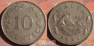 Мальта 10 центов 1972 года, KM# 11, 200i-001