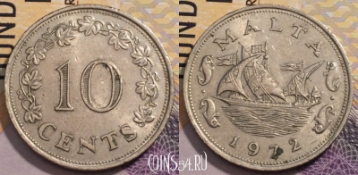 Мальта 10 центов 1972 года, KM# 11, 236-143