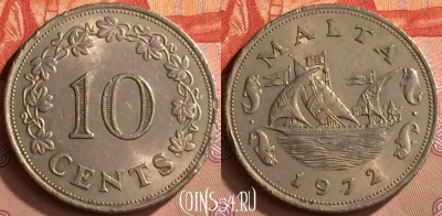 Мальта 10 центов 1972 года, KM# 11, 239m-021