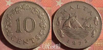 Мальта 10 центов 1972 года, KM# 11, 375-056