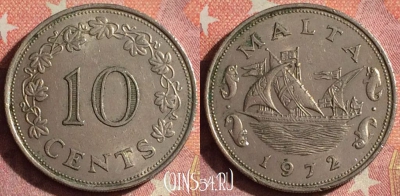 Мальта 10 центов 1972 года, KM# 11, 377-100