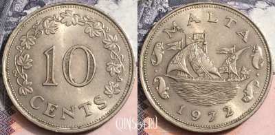 Мальта 10 центов 1972 года, KM# 11, a082-070