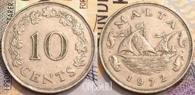 Мальта 10 центов 1972 года, KM# 11, a094-036