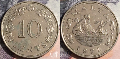 Мальта 10 центов 1972 года, KM# 11, a133-040