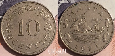 Мальта 10 центов 1972 года, KM# 11, a143-108