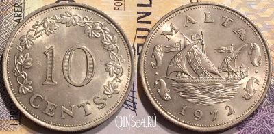Мальта 10 центов 1972 года, KM# 11, a060-038