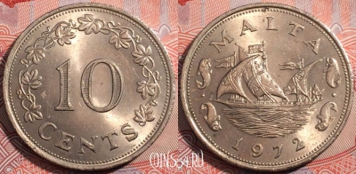 Мальта 10 центов 1972 года, KM# 11, b077-087