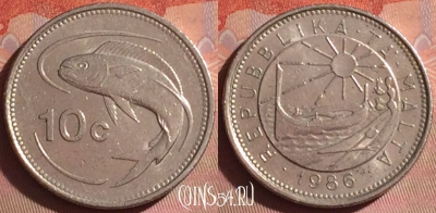 Мальта 10 центов 1986 года, KM# 76, 051i-126