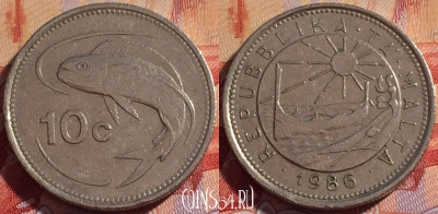 Мальта 10 центов 1986 года, KM# 76, 085b-069