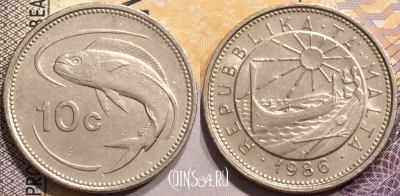 Мальта 10 центов 1986 года, KM# 76, 144-016