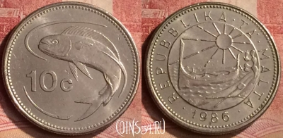 Мальта 10 центов 1986 года, KM# 76, 146m-110