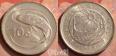 Мальта 10 центов 1986 года, KM# 76, 148m-041