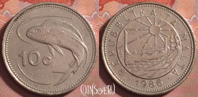 Мальта 10 центов 1986 года, KM# 76, 194k-027