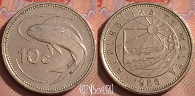 Мальта 10 центов 1986 года, KM# 76, 252k-020