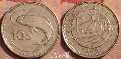 Мальта 10 центов 1986 года, KM# 76, 358k-022