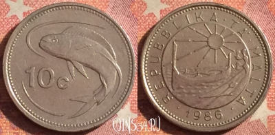 Мальта 10 центов 1986 года, KM# 76, 376-060
