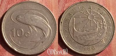 Мальта 10 центов 1986 года, KM# 76, 387n-052