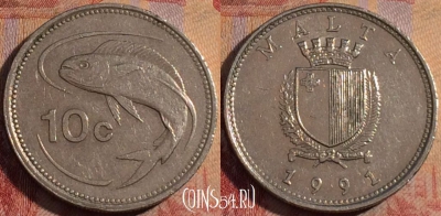 Мальта 10 центов 1991 года, KM# 96, 164a-048