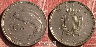 Мальта 10 центов 1991 года, KM# 96, 199n-046